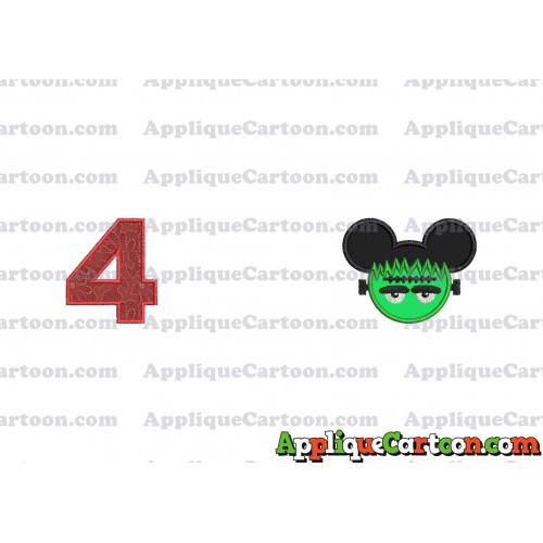 Frankenstein Mickey Ears Applique Design Birthday Number 4