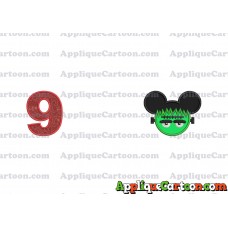 Frankenstein Mickey Ears Applique Design Birthday Number 9