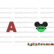 Frankenstein Mickey Ears Applique Design With Alphabet A
