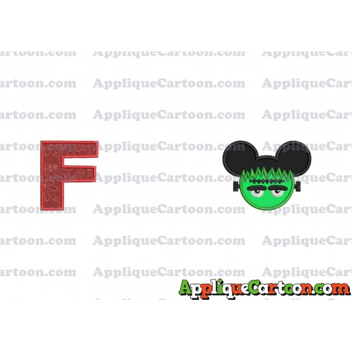Frankenstein Mickey Ears Applique Design With Alphabet F