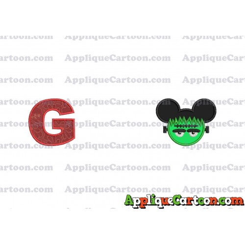 Frankenstein Mickey Ears Applique Design With Alphabet G
