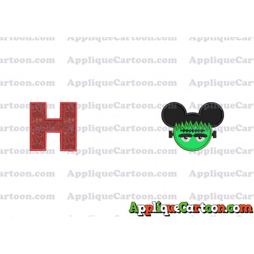 Frankenstein Mickey Ears Applique Design With Alphabet H