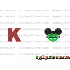 Frankenstein Mickey Ears Applique Design With Alphabet K