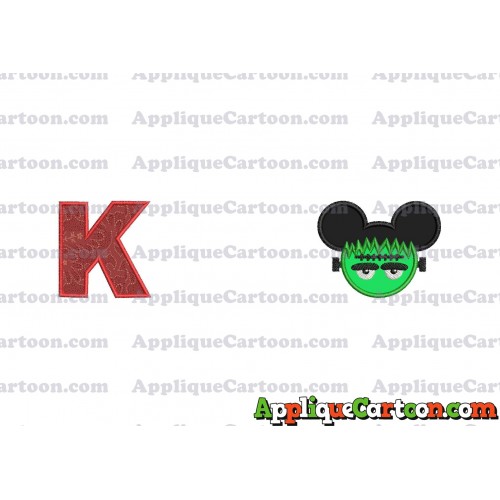 Frankenstein Mickey Ears Applique Design With Alphabet K