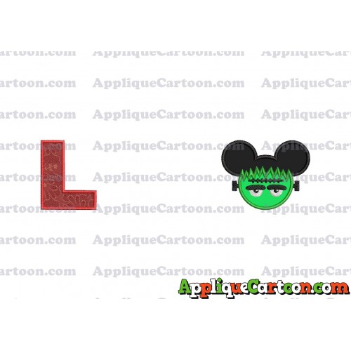 Frankenstein Mickey Ears Applique Design With Alphabet L