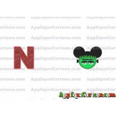 Frankenstein Mickey Ears Applique Design With Alphabet N