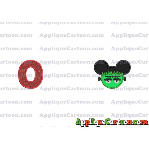 Frankenstein Mickey Ears Applique Design With Alphabet O