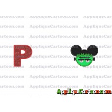 Frankenstein Mickey Ears Applique Design With Alphabet P