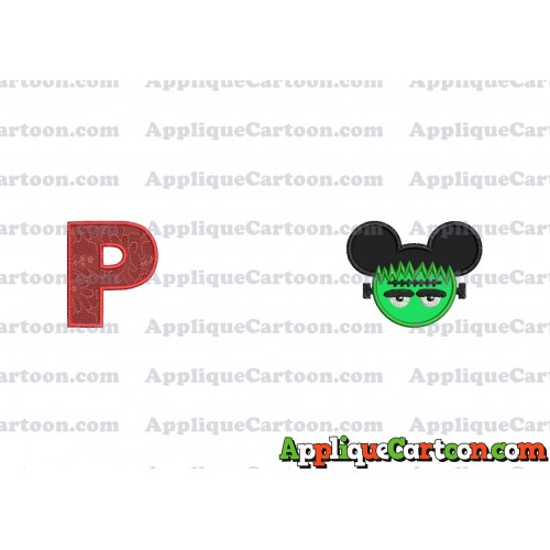 Frankenstein Mickey Ears Applique Design With Alphabet P