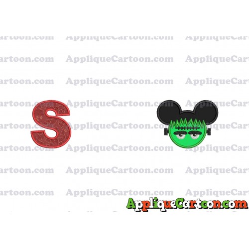 Frankenstein Mickey Ears Applique Design With Alphabet S