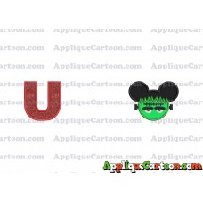 Frankenstein Mickey Ears Applique Design With Alphabet U