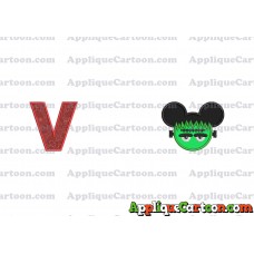 Frankenstein Mickey Ears Applique Design With Alphabet V