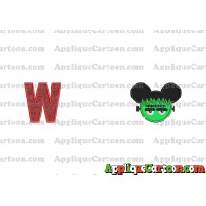 Frankenstein Mickey Ears Applique Design With Alphabet W