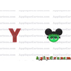 Frankenstein Mickey Ears Applique Design With Alphabet Y