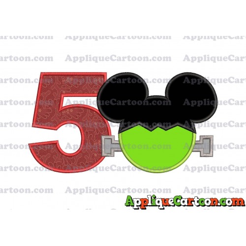 Frankenstein Mickey Mouse Applique Embroidery Design Birthday Number 5