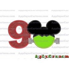 Frankenstein Mickey Mouse Applique Embroidery Design Birthday Number 9