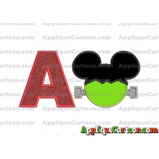 Frankenstein Mickey Mouse Applique Embroidery Design With Alphabet A