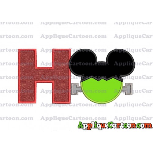 Frankenstein Mickey Mouse Applique Embroidery Design With Alphabet H