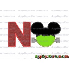 Frankenstein Mickey Mouse Applique Embroidery Design With Alphabet N