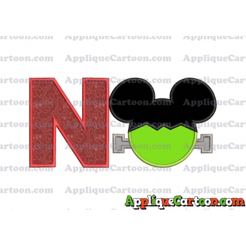 Frankenstein Mickey Mouse Applique Embroidery Design With Alphabet N