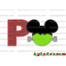 Frankenstein Mickey Mouse Applique Embroidery Design With Alphabet P