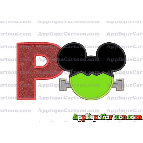 Frankenstein Mickey Mouse Applique Embroidery Design With Alphabet P
