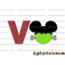 Frankenstein Mickey Mouse Applique Embroidery Design With Alphabet V
