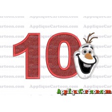 Frozen Snowman Applique Embroidery Design Birthday Number 10