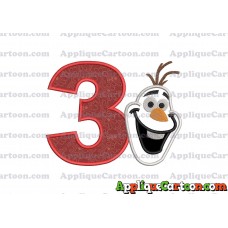Frozen Snowman Applique Embroidery Design Birthday Number 3