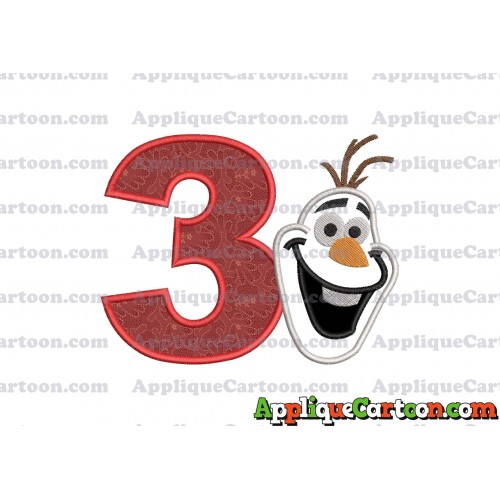 Frozen Snowman Applique Embroidery Design Birthday Number 3