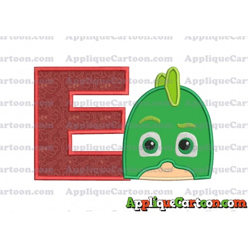 Gekko Head PJ Masks Applique Embroidery Design With Alphabet E