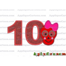 Girl Cute Skeleton Applique Embroidery Design Birthday Number 10