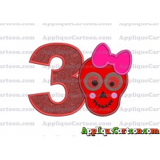 Girl Cute Skeleton Applique Embroidery Design Birthday Number 3