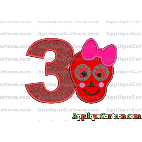 Girl Cute Skeleton Applique Embroidery Design Birthday Number 3