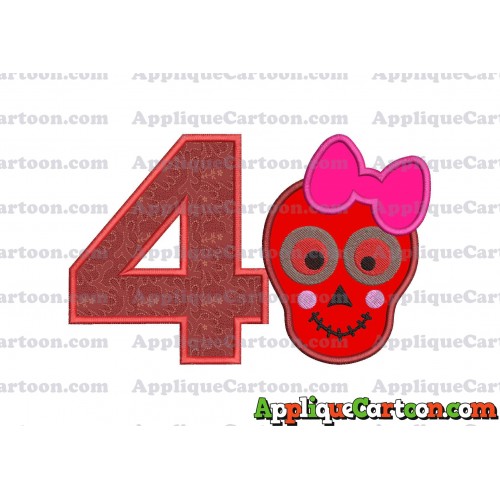 Girl Cute Skeleton Applique Embroidery Design Birthday Number 4
