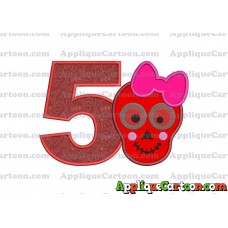 Girl Cute Skeleton Applique Embroidery Design Birthday Number 5