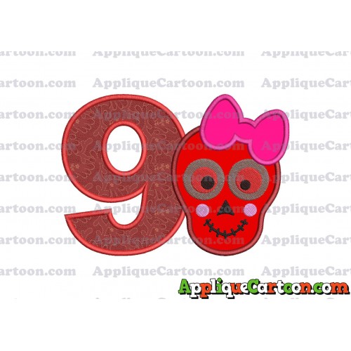 Girl Cute Skeleton Applique Embroidery Design Birthday Number 9