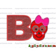 Girl Cute Skeleton Applique Embroidery Design With Alphabet B
