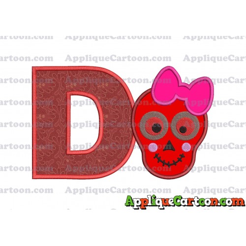 Girl Cute Skeleton Applique Embroidery Design With Alphabet D