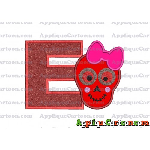 Girl Cute Skeleton Applique Embroidery Design With Alphabet E