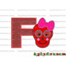 Girl Cute Skeleton Applique Embroidery Design With Alphabet F