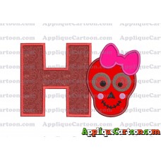 Girl Cute Skeleton Applique Embroidery Design With Alphabet H