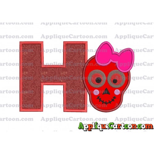 Girl Cute Skeleton Applique Embroidery Design With Alphabet H