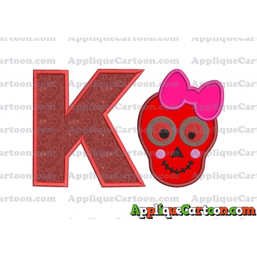 Girl Cute Skeleton Applique Embroidery Design With Alphabet K