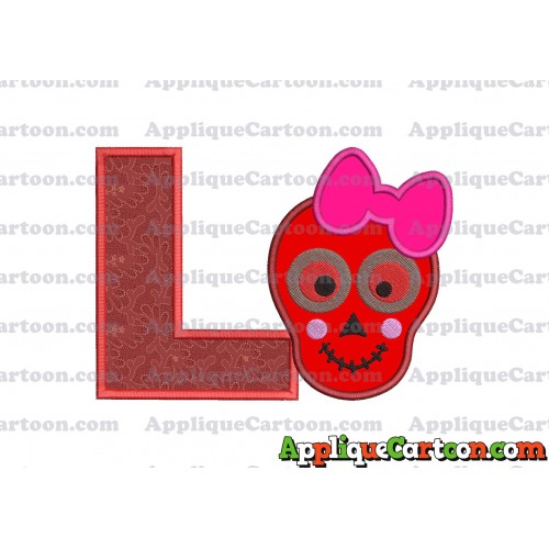 Girl Cute Skeleton Applique Embroidery Design With Alphabet L
