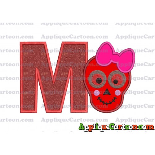 Girl Cute Skeleton Applique Embroidery Design With Alphabet M