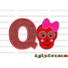 Girl Cute Skeleton Applique Embroidery Design With Alphabet Q