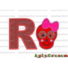 Girl Cute Skeleton Applique Embroidery Design With Alphabet R