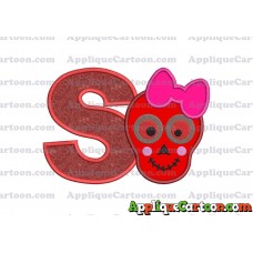 Girl Cute Skeleton Applique Embroidery Design With Alphabet S