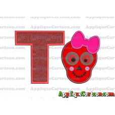 Girl Cute Skeleton Applique Embroidery Design With Alphabet T